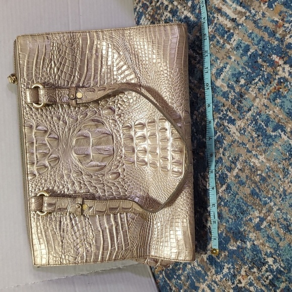 Brahmin Pyrite Silver Champagne Gold Croc Embossed Genuine Leather Shoulder Bag - Picture 5 of 14